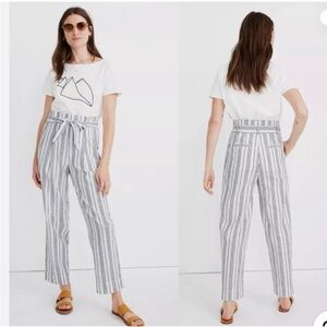 Madewell Linen Cotton Baltic Stripe Paper Bag Waist High Waisted Pants Size 4